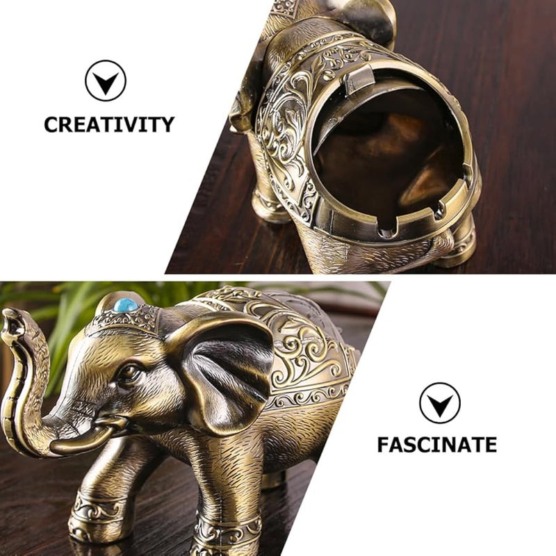 منفضة سجائر معدنية على شكل فيل بأسلوب رجعي، حاوية مقاومة للرياح للرماد، لتزيين المنزل والمكتب - Image 4